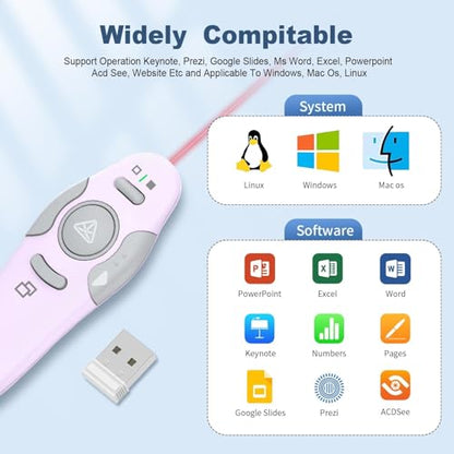 QUI Presentation Clicker Wireless Presenter Remote, Purple, A | Clicker for PowerPoint Presentation Remote, PowerPoint Slide Advancer for Mac/Windows/Google Slide/Keynote - color: Purple