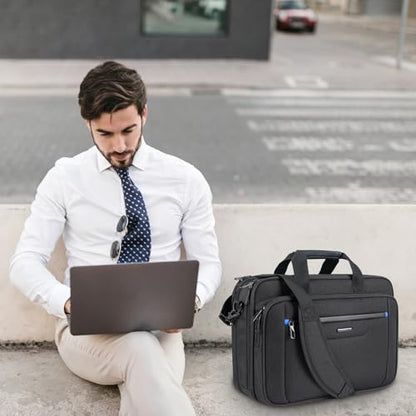 VANKEAN 17.3" Expandable Waterproof Laptop Briefcase for Travel & Business | Multi Functional Compartment,Padded Shoulder Strap,Convenient Luggage Strap,Water-Repellent Fabric,Padded Laptop Compartment - color: Black-blue, size: 17.3 Inch