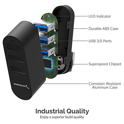 SABRENT Premium 3 Port Aluminum Mini USB 3.0 Hub [90°/180° Degree Rotatable] (HB-R3MB) - color: Black