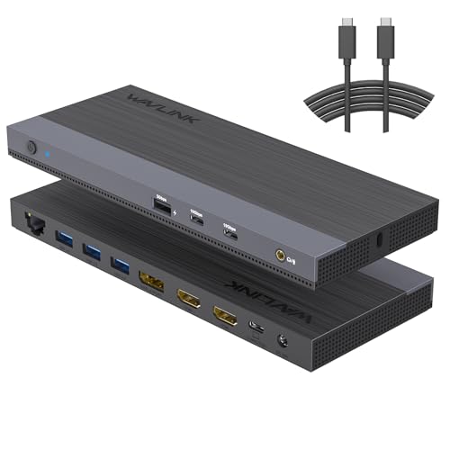 WAVLINK USB C Docking Station Dual Monitor Triple Display for Laptop | Windows OS, USB Type C Dock with 130W Power Adatpter - 2 HDMI, DisplayPort, 100W PD, Ethernet, 4 USB 3.0, 2 USB-C, Audio - color: UMD05M