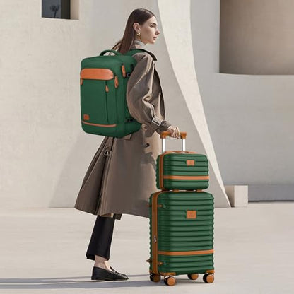 Joyway Expandable Carry on Luggage Sets Airline Approved, Lightweight Hard Shell 20 Inch Carry-on Suitcase with Spinner Wheels, Green Brown - color: Green, size: 4 piece sets (13/20)