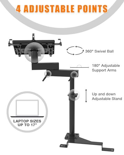 MELIPRON Truck Laptop Mount Fit for 2015-2026 Ford F150, 2017-2026 F250, F350, F550, No-Drilling Vehicle Computer Stand with 2 Cooling Fans for Passenger Seat, Fully Adjustable Angel