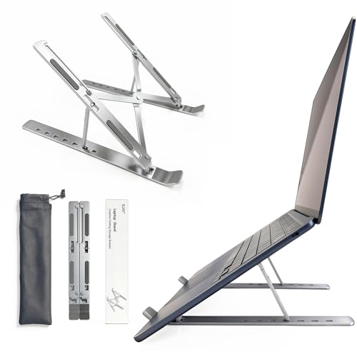 EJAY Laptop Stand for Desk, Aluminum Adjustable Laptop Riser & Ventilated Holder, Foldable Portable Computer Stand for 10-15.6 inch Laptops (Silver) - color: Silver