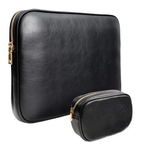PU Leather Padded Laptop Sleeve Bag 14Inch Compatible with New MacBook Pro 14，Surface Laptop 13.5, Surface Pro 10 with Charger Pouch Color Black - color: Black, size: MacBook Pro 14"