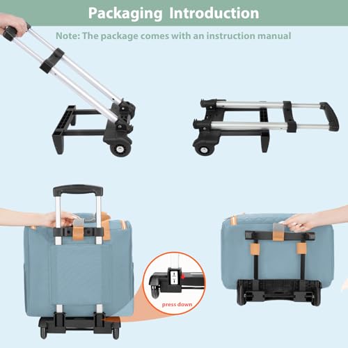 MATEIN Rolling Teacher Tote Bag, 15.6 Inch Rolling Briefcase for Women with Wheels & Detachable Cart, Roller Laptop Bag on Wheels with Insulated Lunch Box for College Business Office, Blue - color: Blue