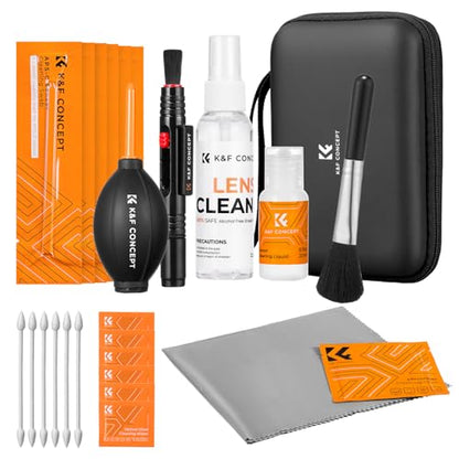 K&F CONCEPT 25 in 1 Camera Pro Cleaning Kit, APS-C Lens and Sensor Cleaner | 16mm Vac-Sealed Swabs,Lens Pen,60 and 20ML Lens Cleaner,Cloth,Blower,Hard Case, for Canon Nikon Sony DSLR Mirrorless,MK03 - size: 16mm