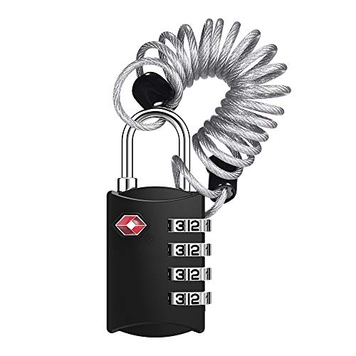ZHEGE Luggage Lock, TSA Approved Travel Lock, 30In Flexible Cable (Black) | 4 Digit Combination Padlock for Suitcase, Backpack, Cabinet, Drawer - color: Black1-Cable, size: 4 Digit Padlock