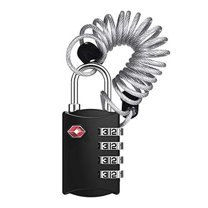 ZHEGE Luggage Lock, TSA Approved Travel Lock, 30In Flexible Cable (Black) | 4 Digit Combination Padlock for Suitcase, Backpack, Cabinet, Drawer - color: Black1-Cable, size: 4 Digit Padlock