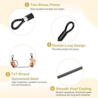 PATIKIL Security Cable Lock (5/32" Dia 9.8ft 70lb Load Capacity, Black)(2 Pcs) Vinyl Coated Stainless Steel Flexible Wire Rope Safety Cable Luggage Lock with Double Loops - color: Black, size: 5/32" x 9.8 ft, 70lb Load