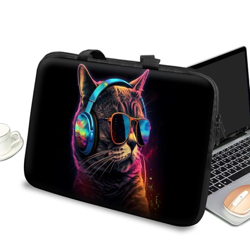 Universal Laptop Case Sleeve 10 inch with Handle and Zipper, Kids Tablet Carrying Case Messenger Bag Portable Tote Bag for 7-10 inch iPad/Notebook/eBook/Readers, Cool Cat with Glasses - color: Cool Cat With Glasses, size: 10 inch