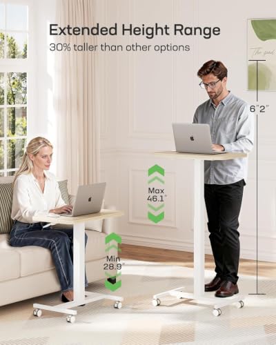 Marsail Mobile Standing Desk, Wider Height Adjustable Computer Desk, Rolling Sit Stand Desk with 4 Lockable Wheels, Ergonomic Desk for Home Office and Classroom, Natural - color: Natural, size: 25.6x15.7 Inch