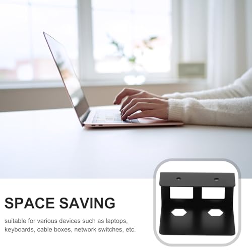 Zerodeko Desk Laptop Mount with Metal Screw Mounting Bracket and Protective Pads, Universal 3pcs Black Laptop Storage Holder for Keyboard, Cables, and Network Switch, Office and Study