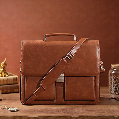 Jack&Chris Mens New PU Leather Attache Briefcase Traditional Messenger Lawyer Bag, MBYX015 - color: Coffee