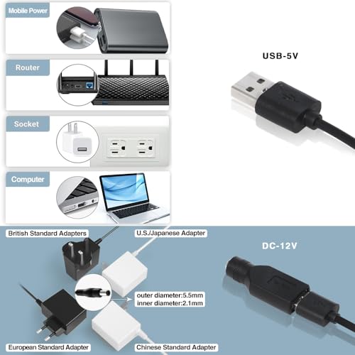 Dual 80mm Cooling Fan - 10-Speed USB 5V/DC 12V Power, IPX5 Waterproof for Tablet, TV, Router, Xbox, DVR, Computer Cabinet, Greenhouse & Kennel Component Cooling