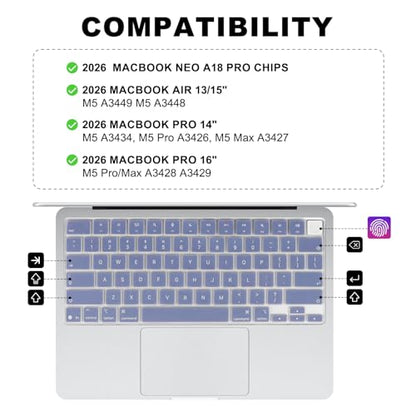 Allinside Keyboard Cover for 2026 MacBook Neo 13-inch A3404 (A18 Pro) & MacBook Air 13"/15" and MacBook Pro 14"/16" (M5 Chip), Premium Silicone Keyboard Protector Skin, US ANSI Layout, Lavender Gray - color: Lavender Gray