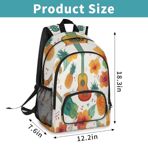 Guitar Pineapple Hibiscus Large Backpack for Women and Men Waterproof Travel Laptop Backpack Lightweight Business Work Daypack Fits 17 Inch Computer - color: Multicolor 4