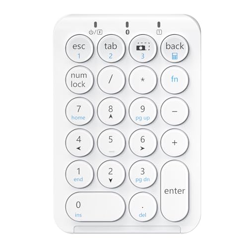 iClever Bluetooth Number Pad, 22 Keys Wireless Numeric Keypad, Rechargeable Mini Portable Numpad with Custom Stickers, Financial Accounting, Data Entry, Compatible with Laptop, Mac, Surface Pro, PC - color: White