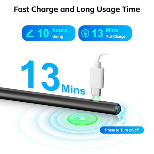 Stylus Pen for iPad 2026-2018 with 13mins Fast Charge,Tilt Sensitivity Palm Rejection Pencil for 11th (A16)/10/9/8/7/6 Gen, iPad Pro 11"/12.9"/M4/M5, iPad Air 3/4/5/M2/M3/M4, Mini 7/6/5 - color: black
