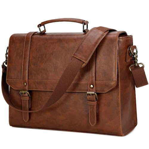 IGOLUMON Messenger Bag for Men 15.6 inch Vintage Leather Waterproof Laptop Briefcase Large Computer Laptop Bag Leather Satchel Bag Retro Shoulder Bag for Office Business Travel College, Brown - color: Brown, size: 15.6 inch