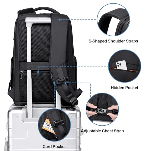 FENRUIEN Business Backpack for Men,Water Resistant Tech Backpack with Charger,Black Laptop Backpack 15.6 Inch - size: Standard