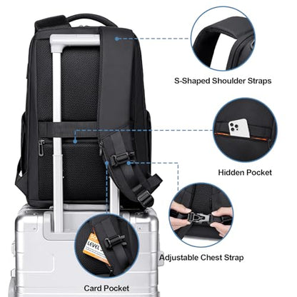 FENRUIEN Business Backpack for Men,Water Resistant Tech Backpack with Charger,Black Laptop Backpack 15.6 Inch - size: Standard