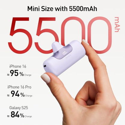 iWALK Portable Charger 5500mAh Next-Gen Small Power Bank 22.5W Fast Charging Battery USB-C Portable Phone Charger for iPhone 17/16/15 17 Plus 17 Pro Max iPad, Samsung Galaxy S25 S24 S23 Android,Purple - color: Purple