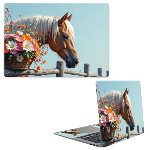 Laptop Skin Sticker Decal, Universal Protective Cover Fit 12 13 14 15.6 Inch Notebook, Reusable Water-Resistant Vinyl Decal w/ 2 Wrist Pads for Business Travel Office, Flower Yellow Horse - color: Flower Yellow Horse
