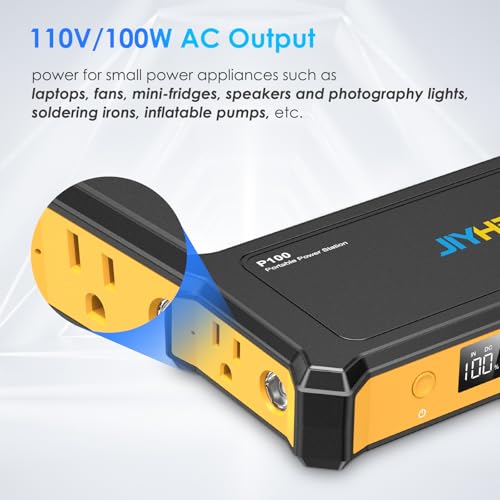 JIYHF Portable Power Bank with AC Outlet - 99.9Wh/27000mAh High Capacity Portable Power Station,100W AC + 65W PD USB-C + 5521 DC Ports for Business Travel, Home & Outdoor, Emergency Backup