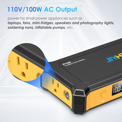 JIYHF Portable Power Bank with AC Outlet - 99.9Wh/27000mAh High Capacity Portable Power Station,100W AC + 65W PD USB-C + 5521 DC Ports for Business Travel, Home & Outdoor, Emergency Backup