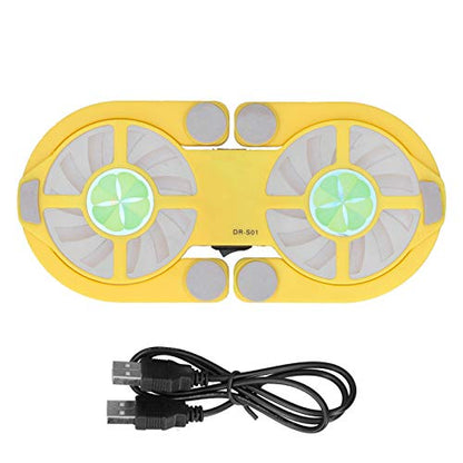 HERCHR Laptop Cooler Cooling Pad, Folding USB Laptop Cooling Pad Double Fans 500RPM-2500RPM Low Noise for Notebook(Yellow)