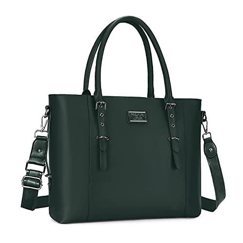 MOSISO Laptop Bag for Women, 17.3 inch Waterproof Vintage PU Leather Briefcase Shoulder Computer Laptop Tote Bag for Office Work, Midnight Green - color: Midnight Green, size: 17.3 inch