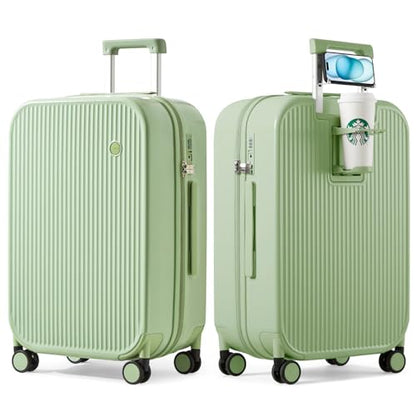 mixi Checked Luggage with Cup Phone Holder Hard Shell Rolling Travel Suitcase with Spinner Wheels,26 Inch Avocado Green - color: Avocado Green, size: 26-inch