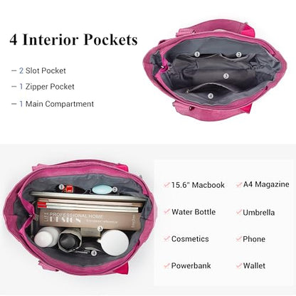 VOLGANIK ROCK Canvas Tote Bag Waterproof Nylon Multi Pocket Shoulder Bags Laptop Work Bag Teacher Purse Handbag for Women Men - color: Pink 2