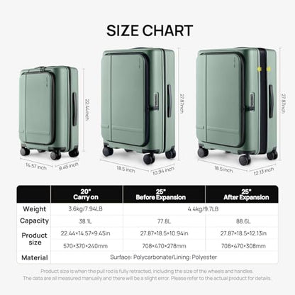 NINETYGO Medium Checked Luggage 25 Inch, Flat Top Opening Check In Luggage with Cup Holder, Expandable, Lightweight PC Hard Shell, TSA Lock, 360° Spinner Wheels (Creamy Matcha Tea) - color: 05-Creamy Matcha Tea, size: Checked 25-Inch (Top Opening, 72L)