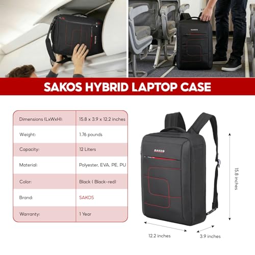 SAKOS Flash 3 in 1 Laptop Bag, 15.6 Inch Convertible Messenger, Shoulder Bag & Backpack, Water Repellent Travel Bag, Professional Work Bag for Men & Women, Briefcase with Laptop Compartment - Black - color: 4. Flash - Black/Red
