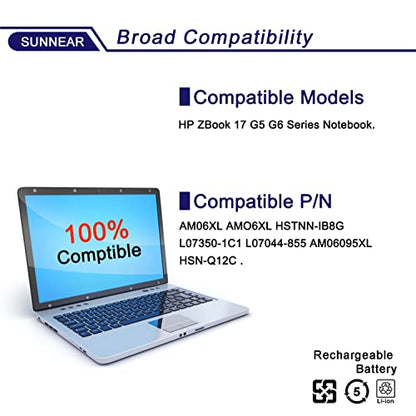 AM06XL Laptop Battery Compatible with HP Z Book 17 G5 G6 Series Laptop AMO6XL HSTNN-IB8G L07350-1C1 L07044-855 AM06095XL HSN-Q12C 11.55V 95.9Wh 8310mAh 6-Cell