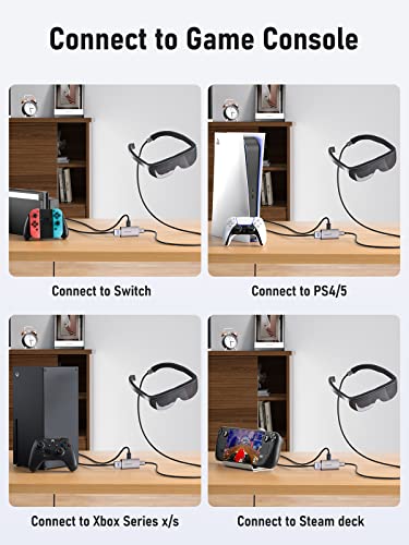 Lemorele 4K 60Hz HDMI to USB C Adapter with Power Supply for AR Glasses | For Switch/PS5/Xbox/Steam Deck Dock; XREAL Air, Rokid, RayNeo AR Glasses & USB-C Portable Monitors, Plug and Play