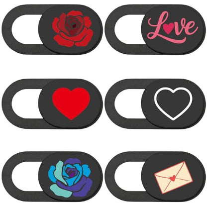 6Pcs Laptop Camera Covers Webcam Camera Cover Slide Heart Rose Mixed Pattern Ultra Thin Webcam Slide Phone Privacy Security Protector for Mini PC Smartphone Computers Desktop Tablet Pad - color: Mixed Shapes