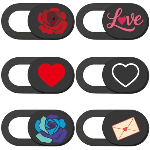 6Pcs Laptop Camera Covers Webcam Camera Cover Slide Heart Rose Mixed Pattern Ultra Thin Webcam Slide Phone Privacy Security Protector for Mini PC Smartphone Computers Desktop Tablet Pad - color: Mixed Shapes