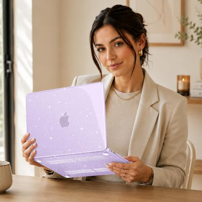 May Chen Compatible with MacBook Neo 13 inch Case 2026 Model A3404, Plastic Hard Shell,Keyboard Cover,Screen Protector,Dust Plug, for MacBook Neo 13" with A18 Pro Chip, Glitter Purple - color: Glitter Purple