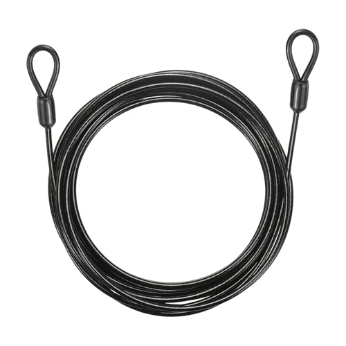 PATIKIL Security Cable Lock (3/16" Dia 11.5ft 132lb Load Capacity, Black) Vinyl Coated Stainless Steel Double Loops Flexible Wire Rope Safety Cable Luggage Lock Suit for - Outdoor - color: Black, size: 11.5 ft x 3/16", 132lb load