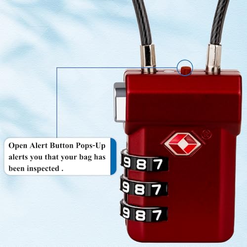 SURE LOCK TSA Approved Luggage Locks with Open Alert Indicator, 3 Digit Combination Cable Travel Lock for Suitcase, Backpack, Gym Locker, Toolbox, Carry On & Travel Bag - color: RED 2 PACK