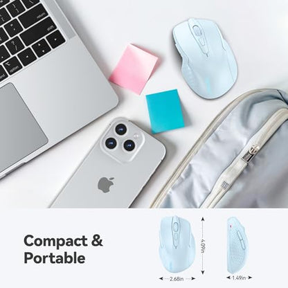 TECKNET Wireless Mouse, 2.4G Ergonomic Computer Mouse, 2600 DPI, Lightblue | Ergonomic Design with Side Grips, Adjustable DPI, 2-Year Battery, Compact Size, USB-A Plug & Play, Wide OS Compatibility - color: Lightblue