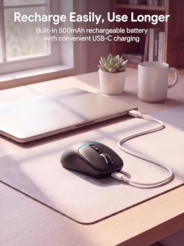 RAPIQUE Bluetooth Wireless Mouse, Dual Bluetooth + 2.4G, Black | 3-device switching, USB-C rechargeable, quiet clicks, 4 DPI Levels up to 3200, Ergonomic Right-Hand for PC, MacBook, Laptop - color: Black