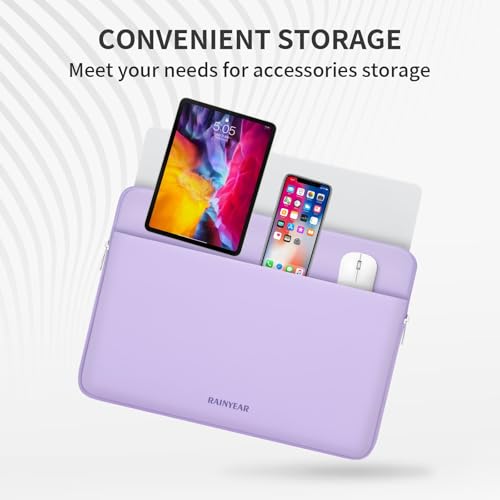 RAINYEAR Laptop Sleeve Case 11-13 Inch, Protective Padded Case with Front Pocket, Computer Cover Laptop Bag Compatible with 13.3 Inch MacBook Air/Pro, MacBook Neo A18, HP, Dell, Lenovo, Acer, Purple - color: Purple, size: 11-13 inch