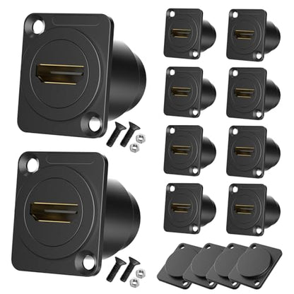 14PCS HDMI Panel Mount Coupler and Panel-Mount Blank Plate Set， HDMI D-Type Pass Through Connector, Female to Female 4K Adapter, Bulkhead Extension 4K 60hz 3D and HDR with Cap