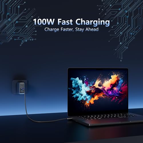 AFFHAUSEN USB-C to USB-C Cable 6.5ft, 100W Fast Charging, Braided, White | USB-C to USB-C | 100W Power Delivery | Braided Nylon | White | Universal — Laptops, Phones & Tablets - size: 6.5FT
