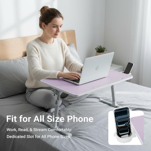 Adjustable Laptop Lap Desk with Cooling Fan USB Light for Adults - color: Purple,70x45cm