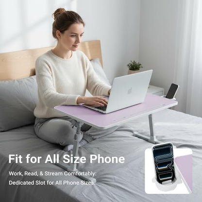 Adjustable Laptop Lap Desk with Cooling Fan USB Light for Adults - color: Purple,70x45cm