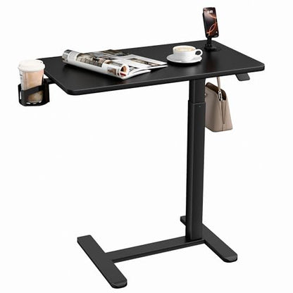 YESHOMY Adjustable Bedside Table with Wheels, Phone Stand, Cup Holder and Headphone Hook, Adjustable Height Side Table, Hospital and Home Use, Black - color: Black, size: 27.5 Inch